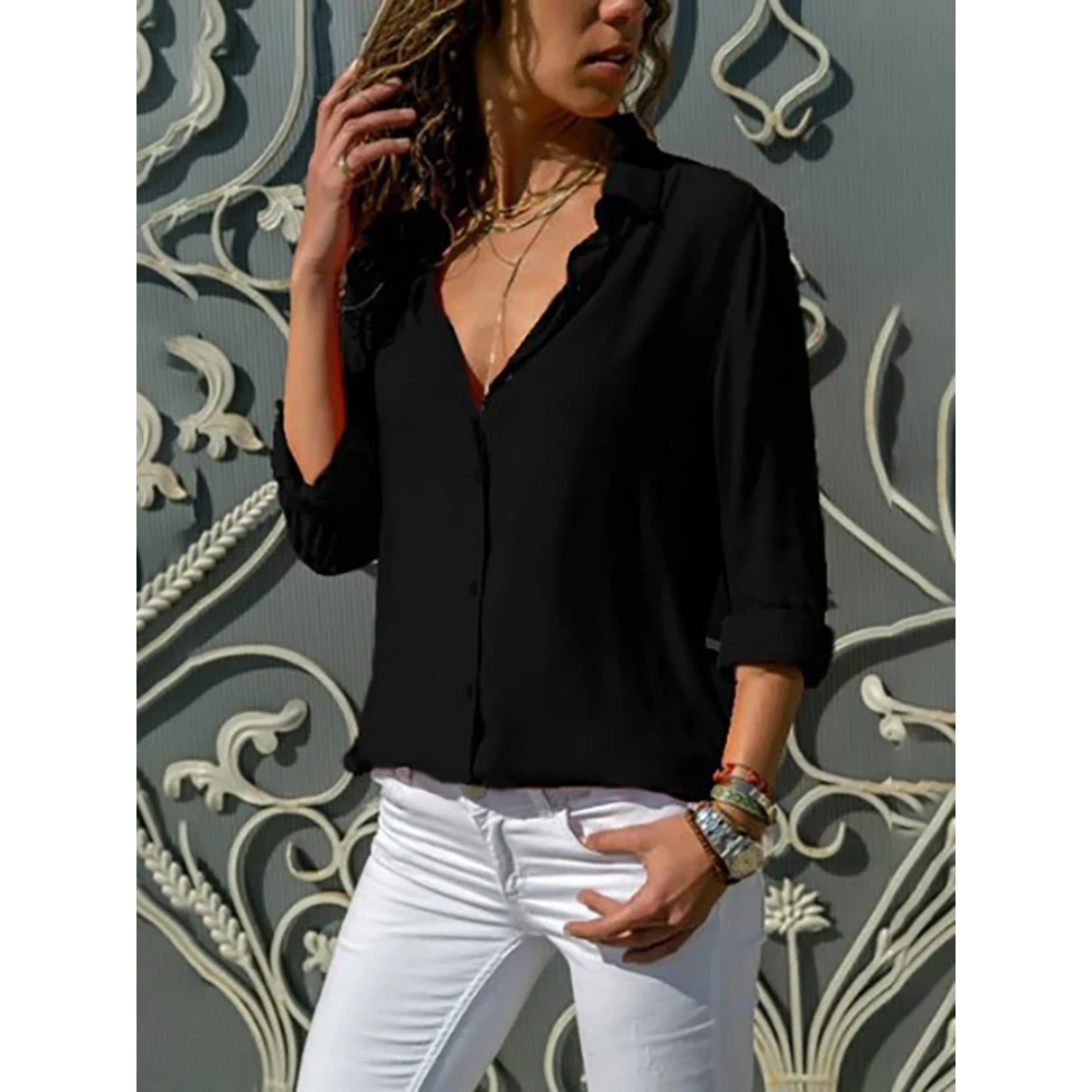 Women's Lightweight Button-Up Blouse | Elegant Long Sleeve Top | Chic Relaxed Fit 5