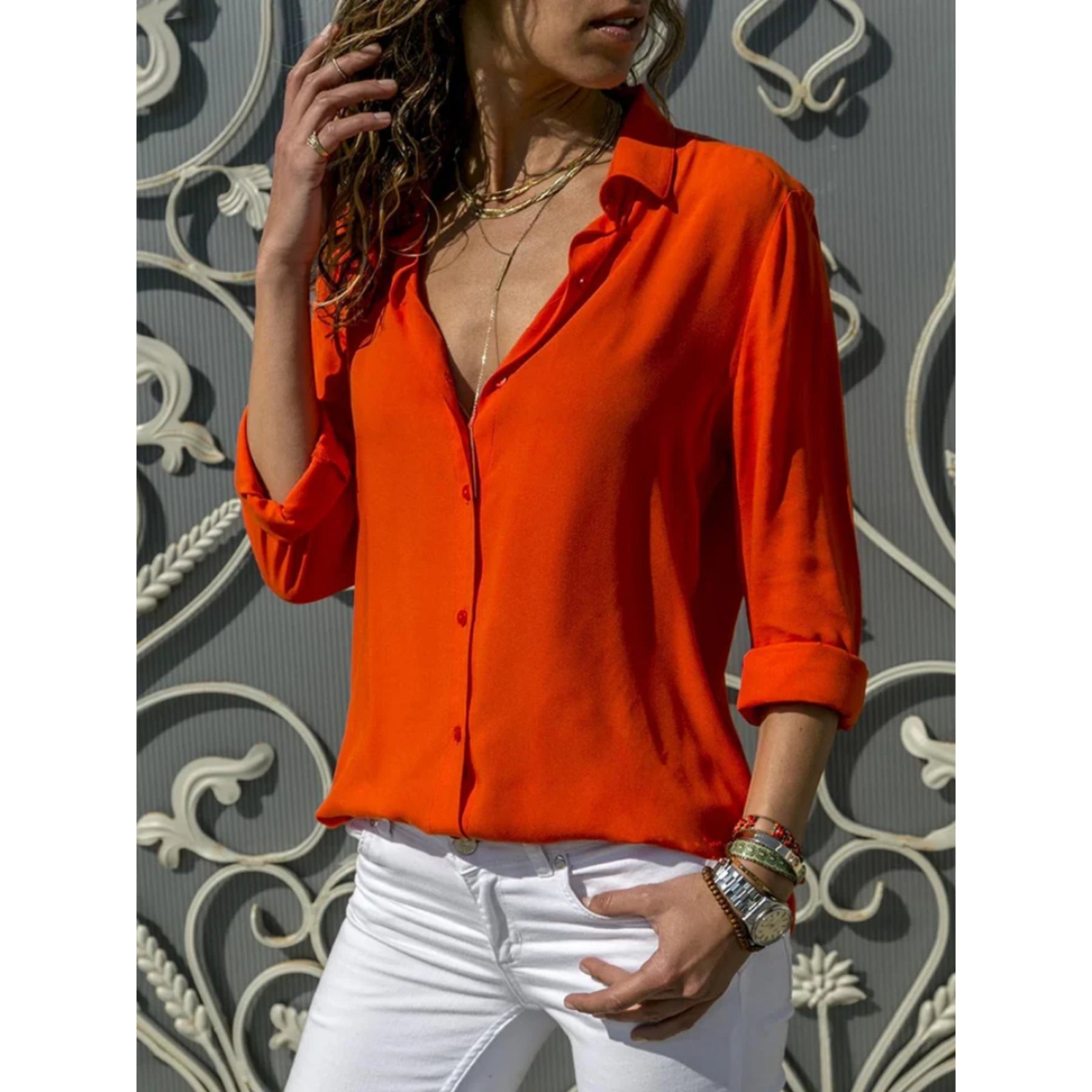 Women's Lightweight Button-Up Blouse | Elegant Long Sleeve Top | Chic Relaxed Fit 6