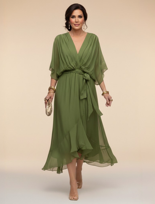 Women's Lightweight Chiffon Dress | Elegant V-Neck Summer Cocktail Dress 0