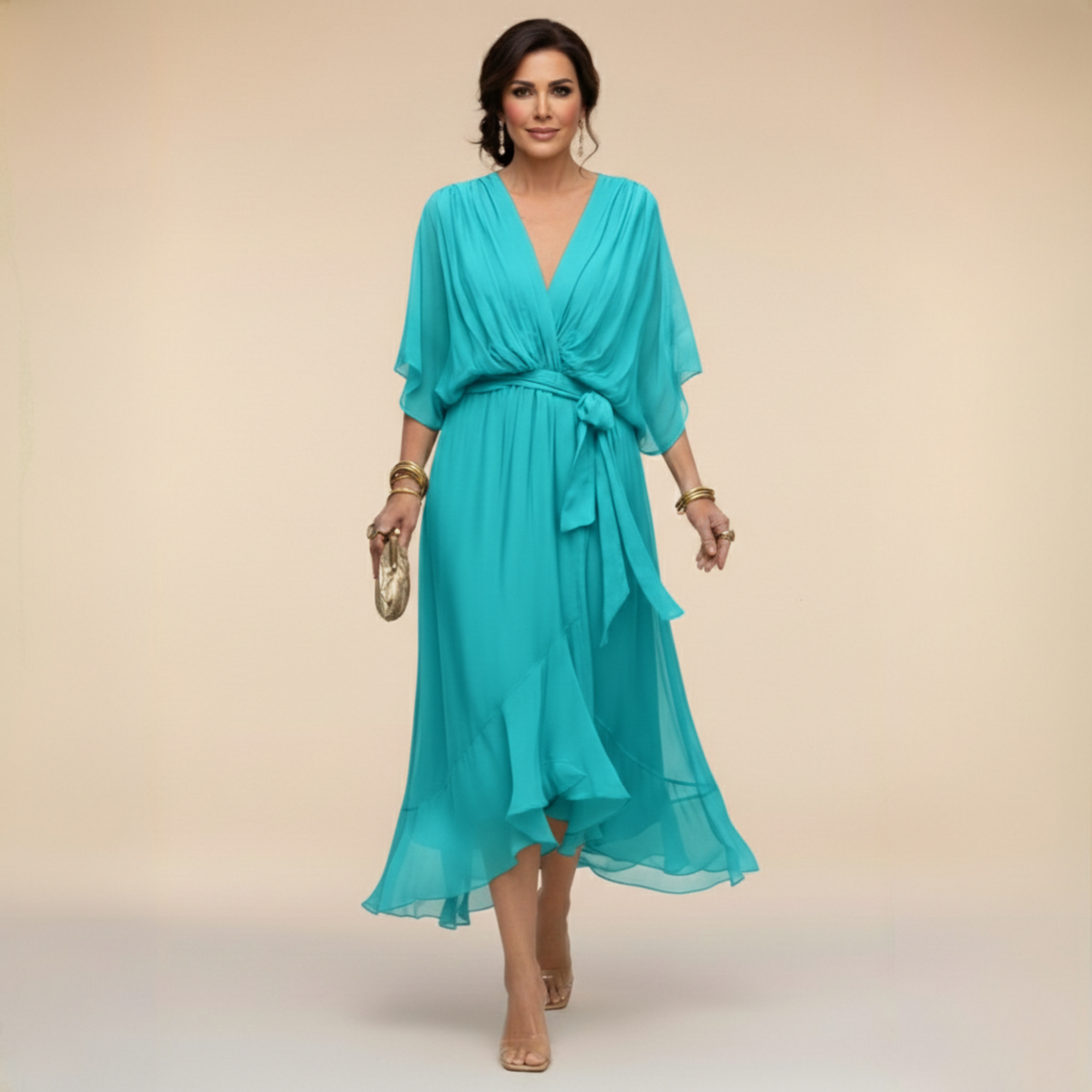 Women's Lightweight Chiffon Dress | Elegant V-Neck Summer Cocktail Dress 4