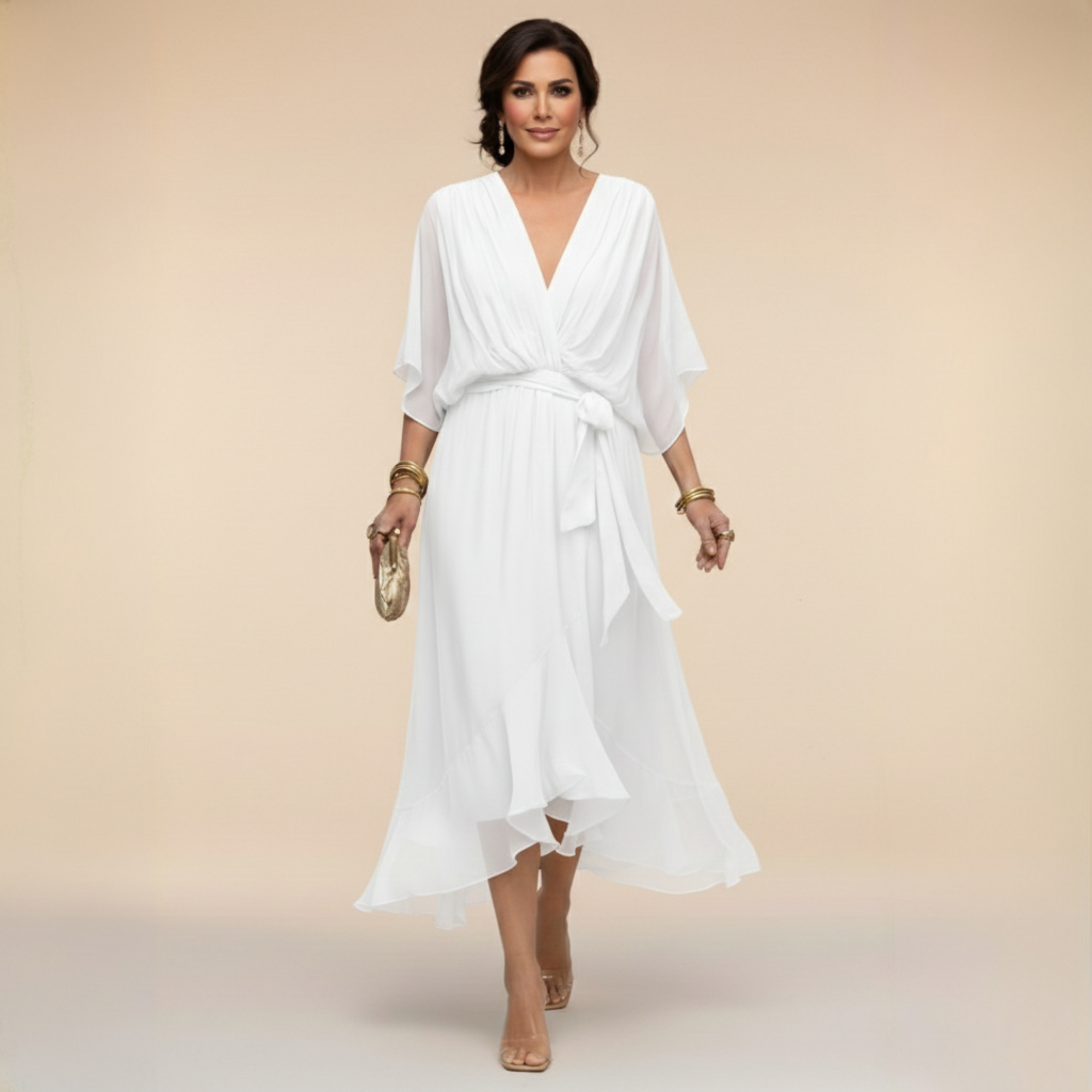 Women's Lightweight Chiffon Dress | Elegant V-Neck Summer Cocktail Dress 5