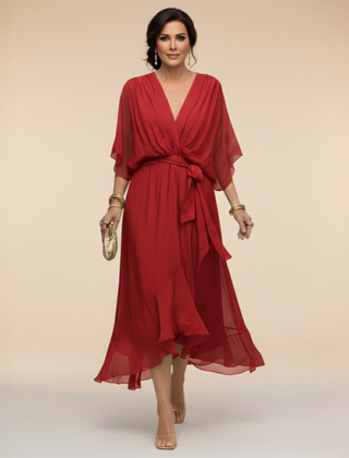 Women's Lightweight Chiffon Dress | Elegant V-Neck Summer Cocktail Dress 6