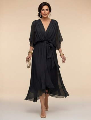 Women's Lightweight Chiffon Maxi Dress | Elegant V-Neck Summer Cocktail Dress 1