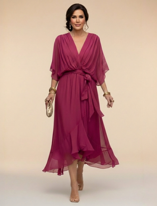 Women's Lightweight Chiffon Maxi Dress | Elegant V-Neck Summer Cocktail Dress 3