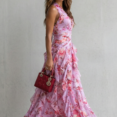 Women's Lightweight Chiffon Maxi Dress | Romantic Floral Halter Gown for Summer Events 2