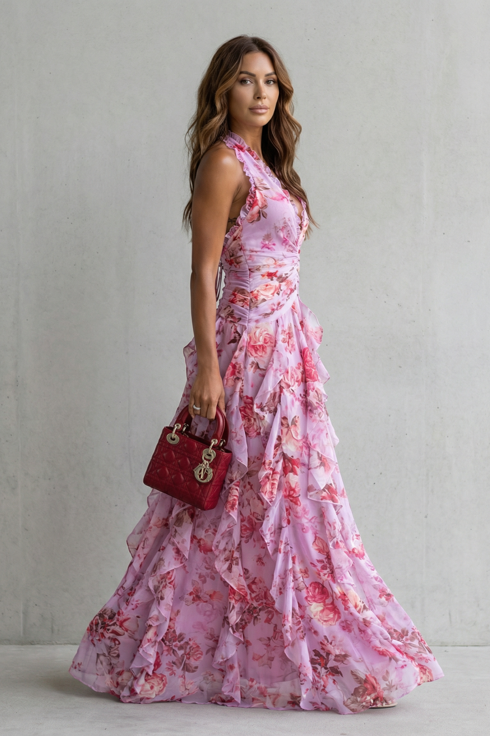 Women's Lightweight Chiffon Maxi Dress | Romantic Floral Halter Gown for Summer Events 2