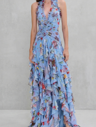 Women's Lightweight Chiffon Maxi Dress | Romantic Floral Halter Gown for Summer Events 4