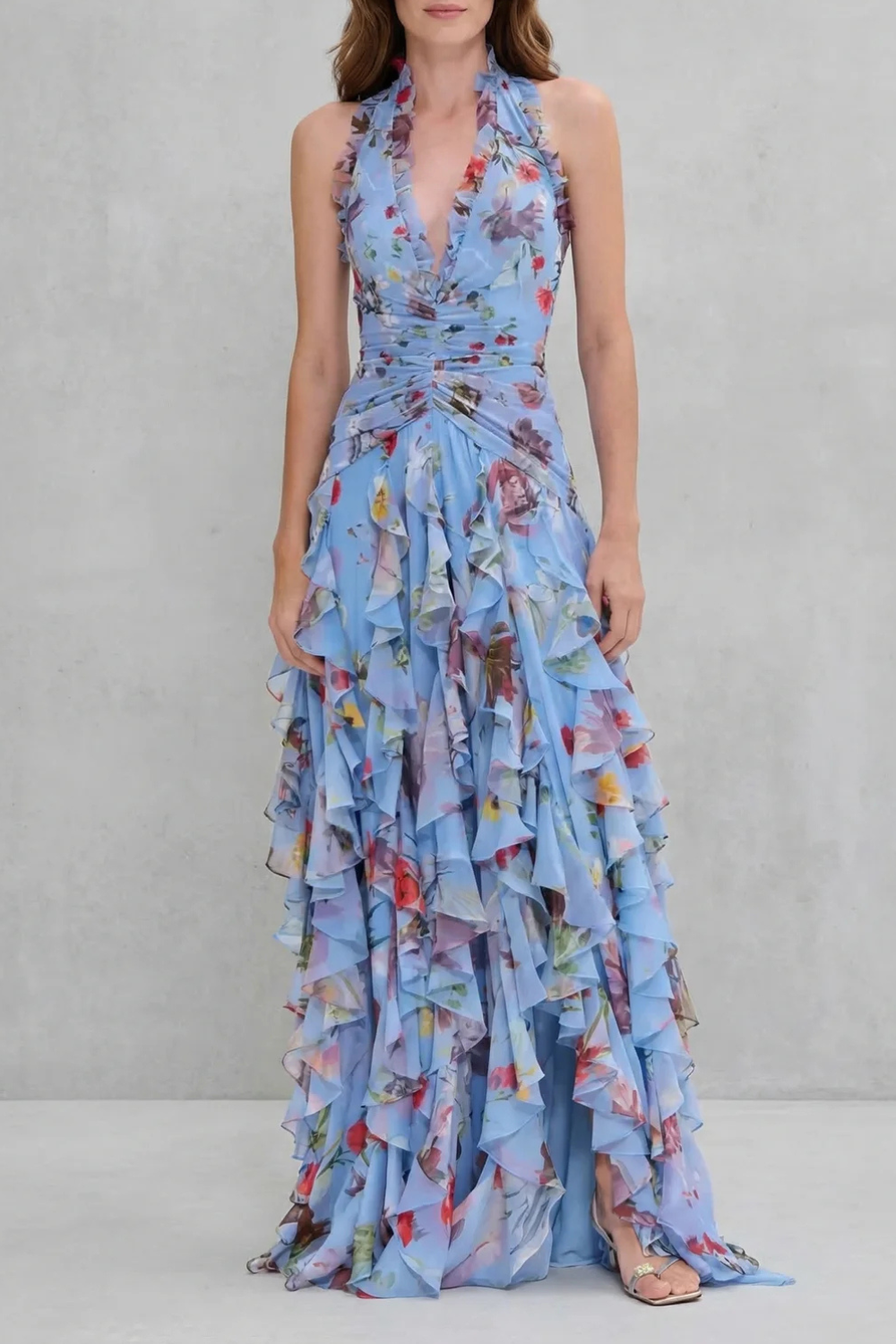 Women's Lightweight Chiffon Maxi Dress | Romantic Floral Halter Gown for Summer Events 4