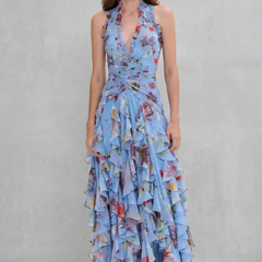 Women's Lightweight Chiffon Maxi Dress | Romantic Floral Halter Gown for Summer Events 5