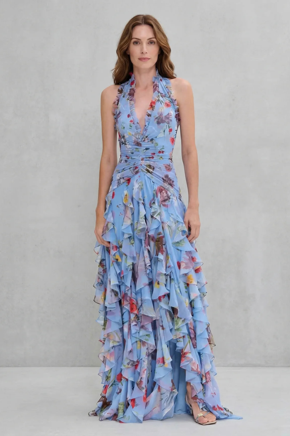 Women's Lightweight Chiffon Maxi Dress | Romantic Floral Halter Gown for Summer Events 5