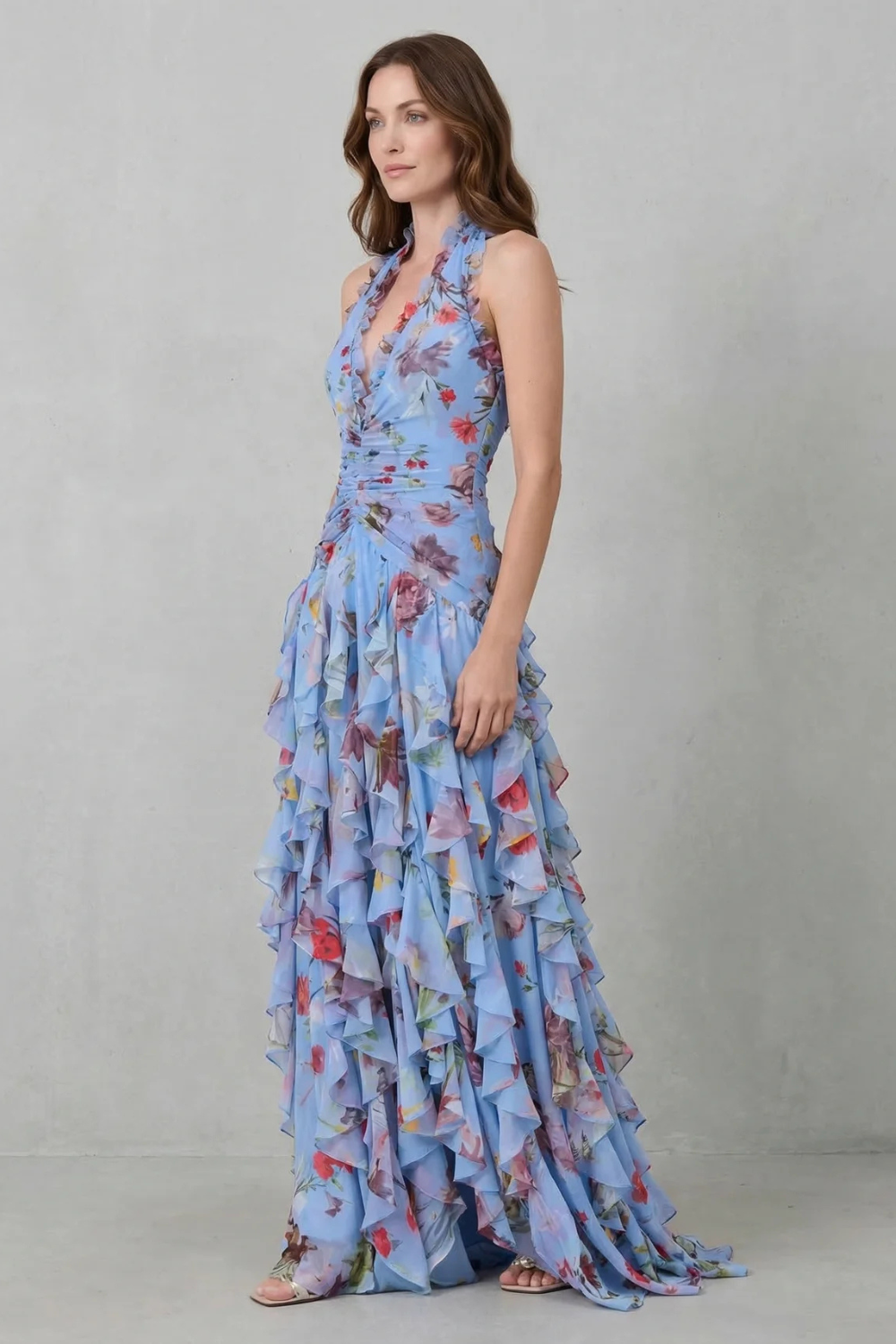 Women's Lightweight Chiffon Maxi Dress | Romantic Floral Halter Gown for Summer Events 6