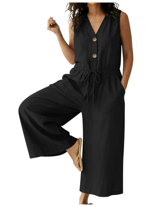 Women's Lightweight Cotton Jumpsuit | Elegant Front Tie Wide Leg Outfit 3