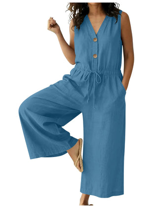 Women's Lightweight Cotton Jumpsuit | Elegant Front Tie Wide Leg Outfit 4