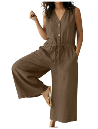Women's Lightweight Cotton Jumpsuit | Elegant Front Tie Wide Leg Outfit 5