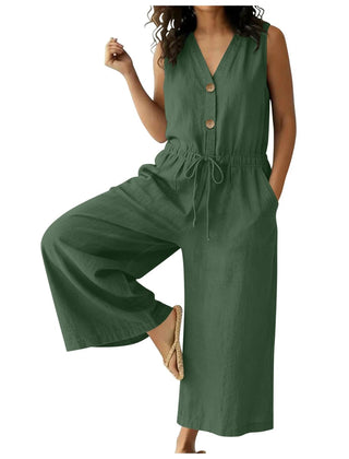 Women's Lightweight Cotton Jumpsuit | Elegant Front Tie Wide Leg Outfit 6