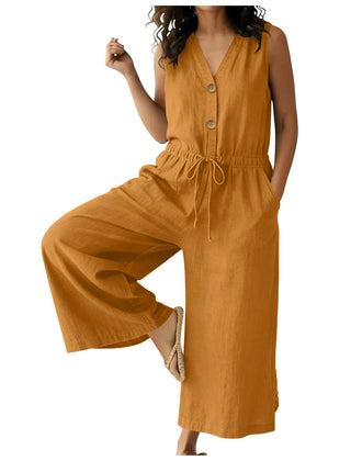 Women's Lightweight Cotton Jumpsuit | Elegant Front Tie Wide Leg Outfit 7