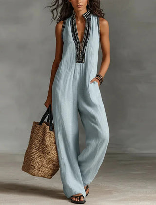 Women's Lightweight Cotton Jumpsuit | Elegant Lace Trim Summer Playsuit 0