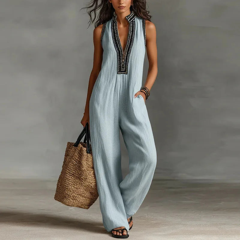 Women's Lightweight Cotton Jumpsuit | Elegant Lace Trim Summer Playsuit 0