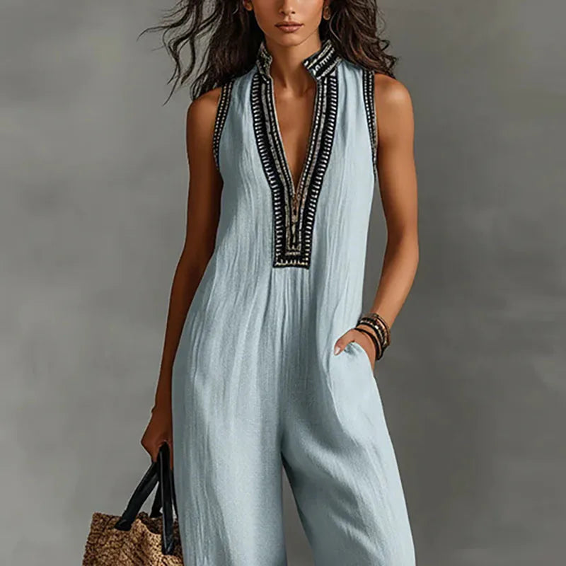 Women's Lightweight Cotton Jumpsuit | Elegant Lace Trim Summer Playsuit 1