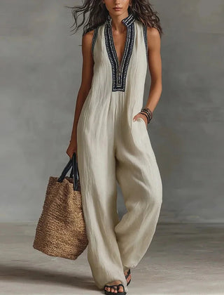 Women's Lightweight Cotton Jumpsuit | Elegant Lace Trim Summer Playsuit 2