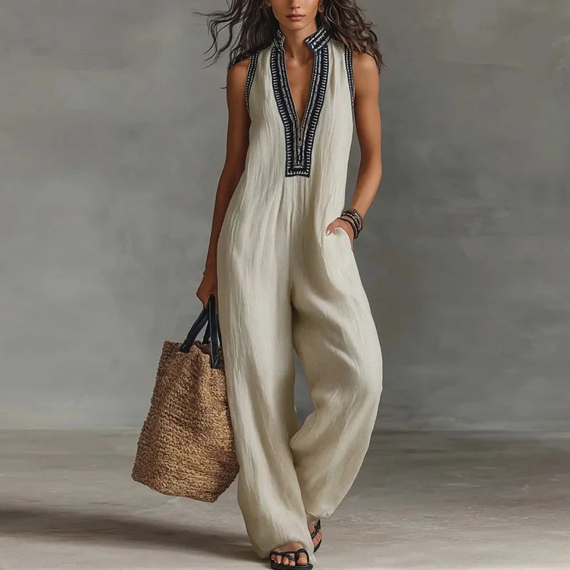 Women's Lightweight Cotton Jumpsuit | Elegant Lace Trim Summer Playsuit 2