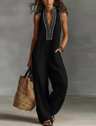 Women's Lightweight Cotton Jumpsuit | Elegant Lace Trim Summer Playsuit 4