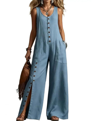 Women's Lightweight Cotton Jumpsuit | Elegant V-Neck Relaxed Wide Leg Design 1