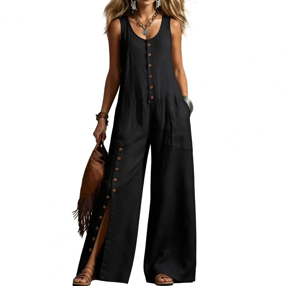 Women's Lightweight Cotton Jumpsuit | Elegant V-Neck Relaxed Wide Leg Design 2