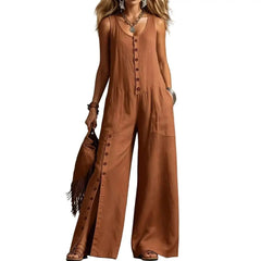 Women's Lightweight Cotton Jumpsuit | Elegant V-Neck Relaxed Wide Leg Design 3