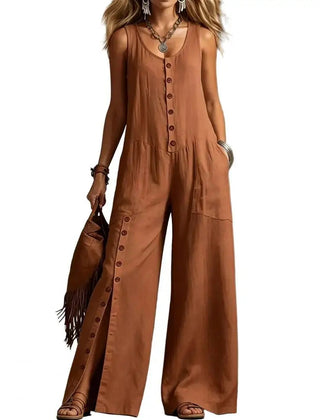 Women's Lightweight Cotton Jumpsuit | Elegant V-Neck Relaxed Wide Leg Design 3