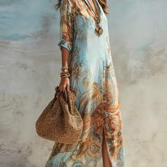 Women's Lightweight Cotton Maxi Dress | Elegant Floral Summer Chemisier 1