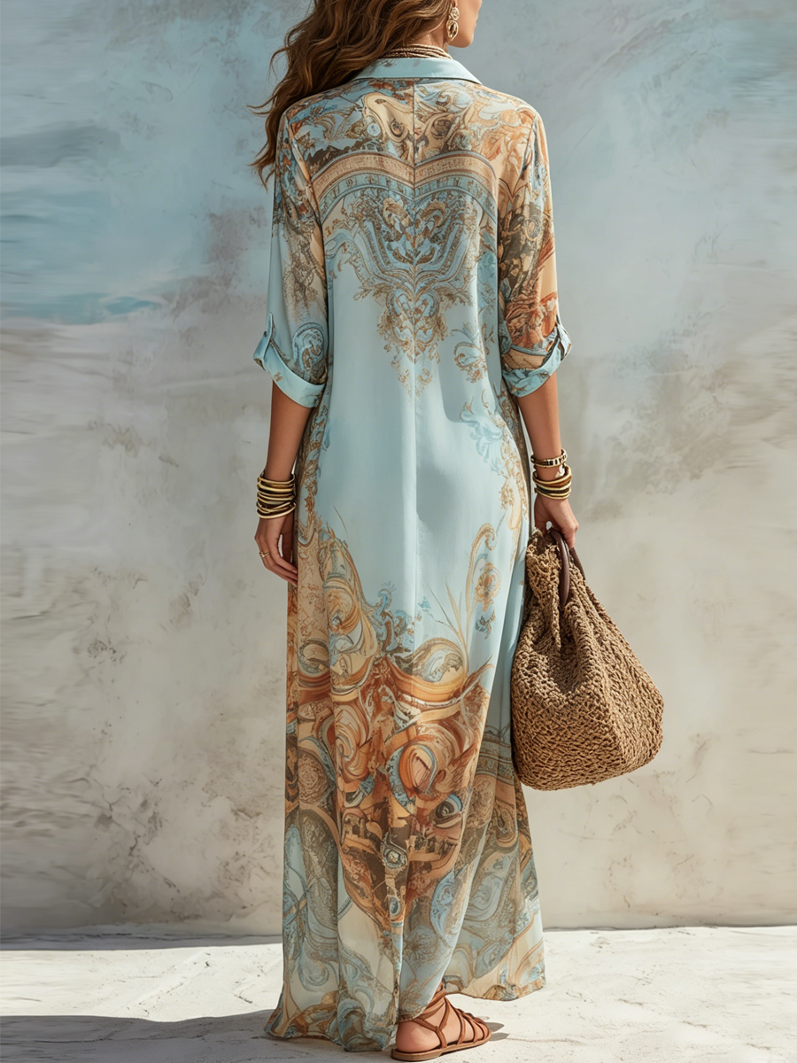 Women's Lightweight Cotton Maxi Dress | Elegant Floral Summer Chemisier 2