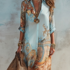 Women's Lightweight Cotton Maxi Dress | Elegant Floral Summer Chemisier 3
