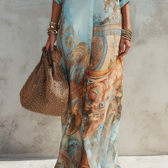 Women's Lightweight Cotton Maxi Dress | Elegant Floral Summer Chemisier 4