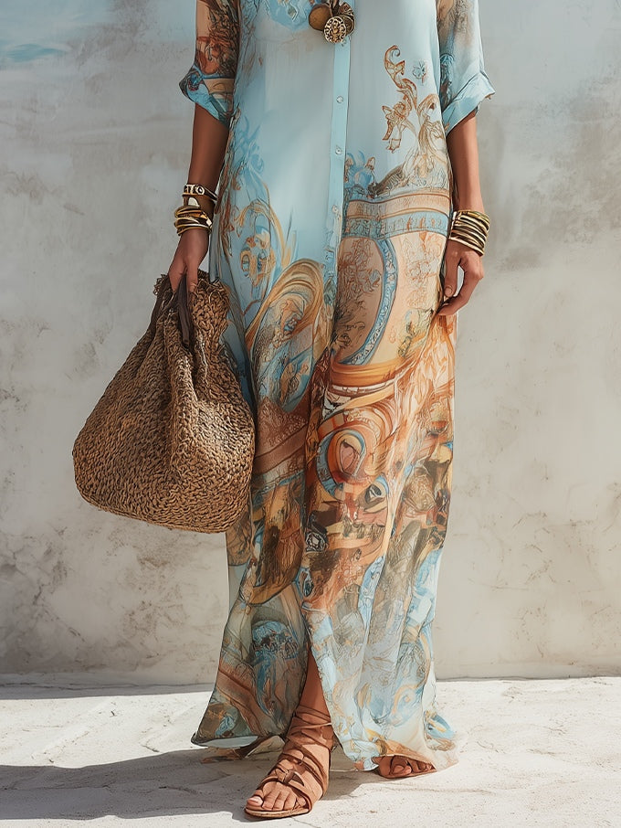 Women's Lightweight Cotton Maxi Dress | Elegant Floral Summer Chemisier 4