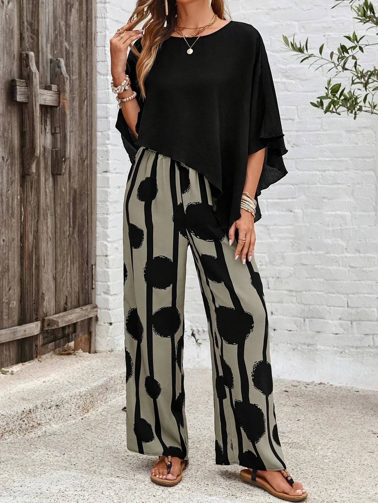 Women's Lightweight Cotton Summer Outfit | Elegant Flowy Two-Piece Set 0
