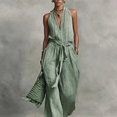 Women's Lightweight Fabric Wide Leg Jumpsuit | Elegant Halter Summer Romper 1