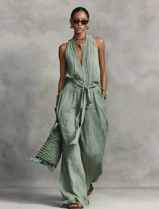 Women's Lightweight Fabric Wide Leg Jumpsuit | Elegant Halter Summer Romper 1