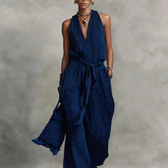 Women's Lightweight Fabric Wide Leg Jumpsuit | Elegant Halter Summer Romper 2