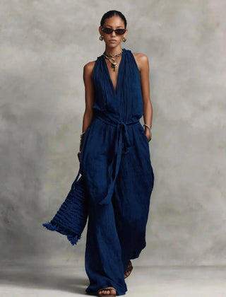 Women's Lightweight Fabric Wide Leg Jumpsuit | Elegant Halter Summer Romper 2