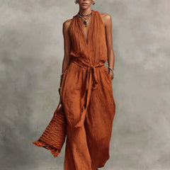 Women's Lightweight Fabric Wide Leg Jumpsuit | Elegant Halter Summer Romper 3