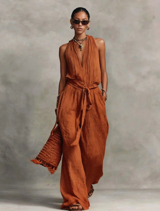 Women's Lightweight Fabric Wide Leg Jumpsuit | Elegant Halter Summer Romper 3