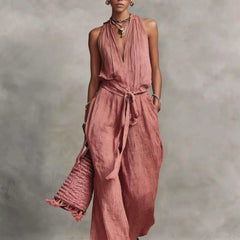 Women's Lightweight Fabric Wide Leg Jumpsuit | Elegant Halter Summer Romper 4