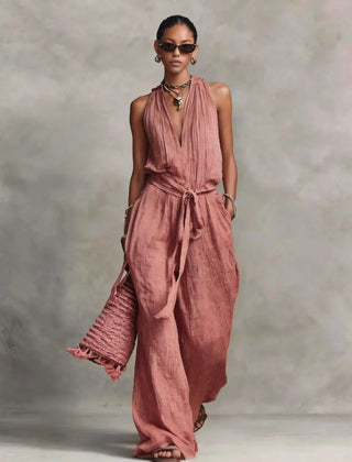 Women's Lightweight Fabric Wide Leg Jumpsuit | Elegant Halter Summer Romper 4