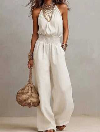 Women's Lightweight Fabric Wide Leg Jumpsuit | Elegant Relaxed Halter Neck Design 0