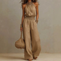 Women's Lightweight Fabric Wide Leg Jumpsuit | Elegant Relaxed Halter Neck Design 2