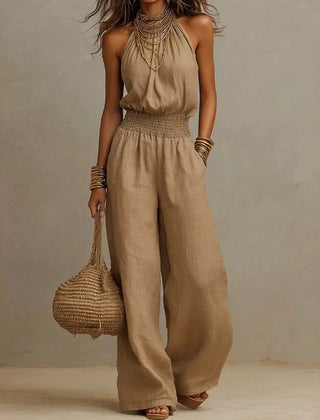 Women's Lightweight Fabric Wide Leg Jumpsuit | Elegant Relaxed Halter Neck Design 2