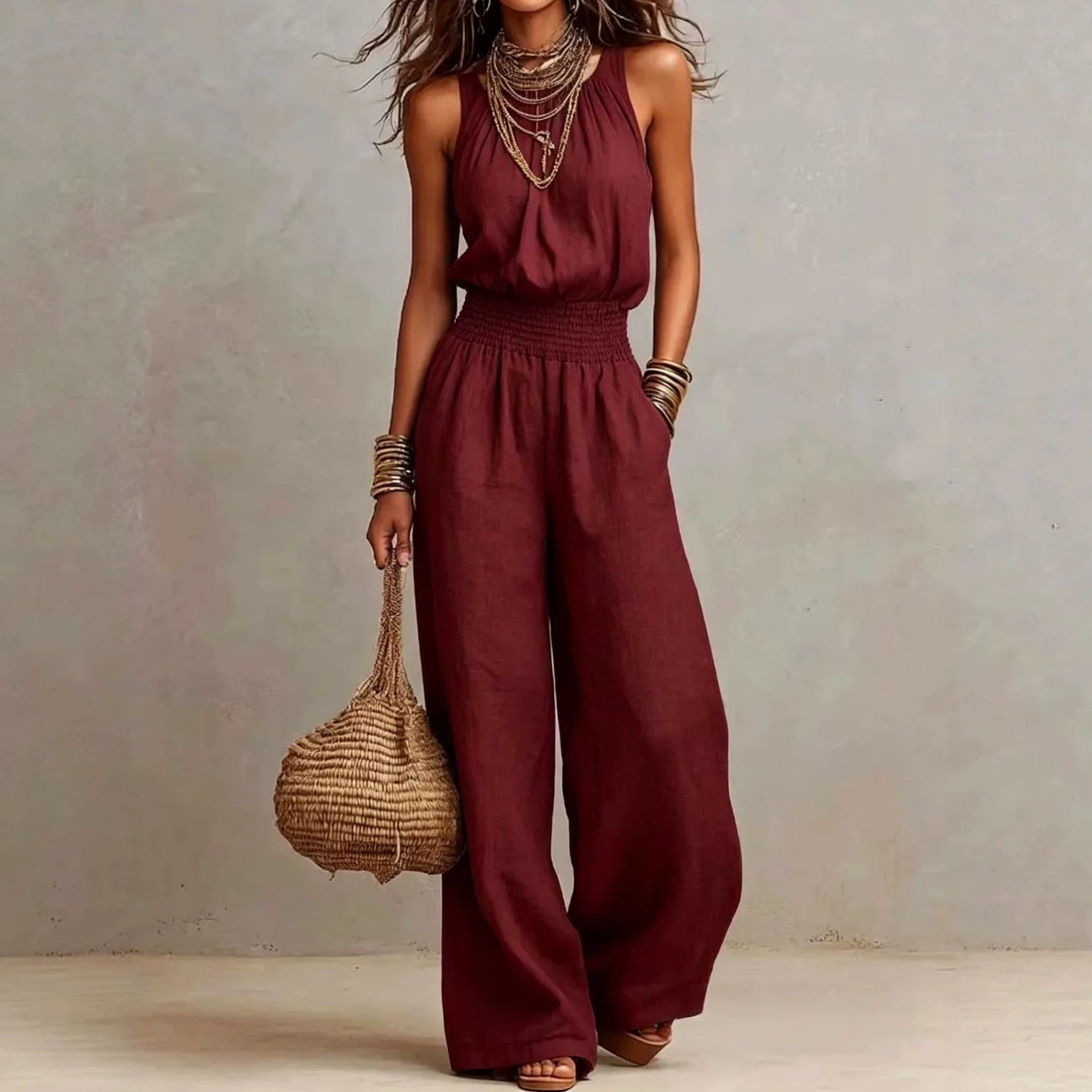 Women's Lightweight Fabric Wide Leg Jumpsuit | Elegant Relaxed Halter Neck Design 3