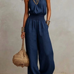 Women's Lightweight Fabric Wide Leg Jumpsuit | Elegant Relaxed Halter Neck Design 4