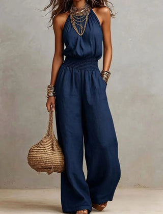 Women's Lightweight Fabric Wide Leg Jumpsuit | Elegant Relaxed Halter Neck Design 4